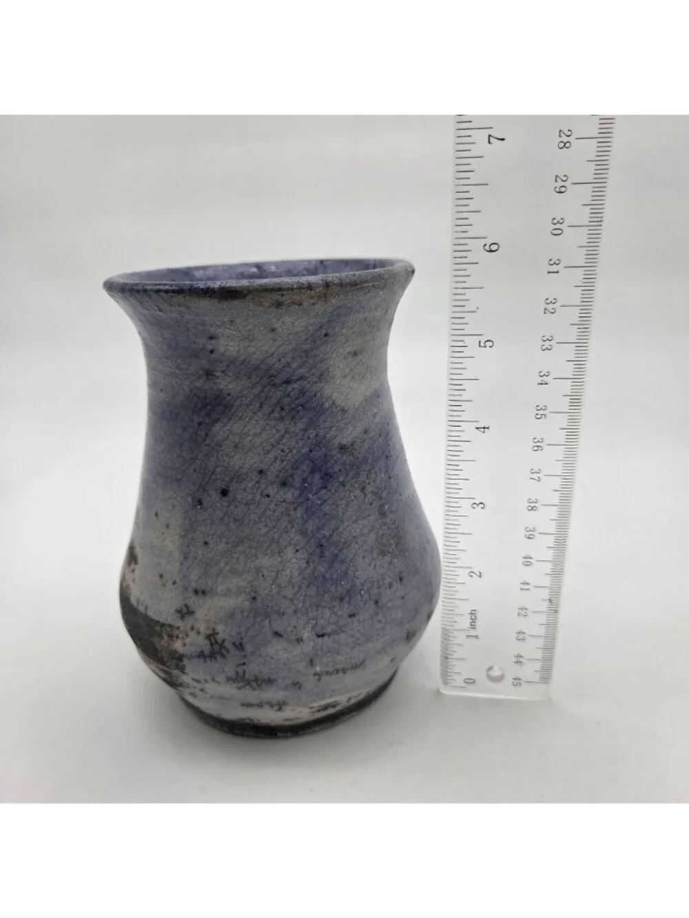 Vintage Blue Raku Pottery Vase Signed Sue